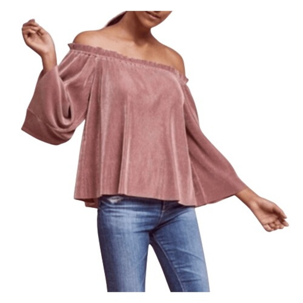 Deletta Anthropologie Vascanes Plisse Pink Off The Shoulder Pleated Blouse SMALL